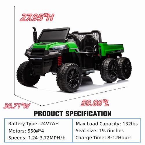 Green 2 Seater 4WD Ride On Car with EVA Tires, Remote Control, Dump Bed C73727