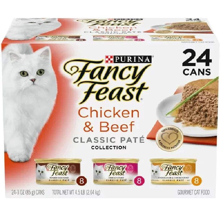 24 Pack 3 oz Wet Cat Food Pate Chicken & Beef V579868