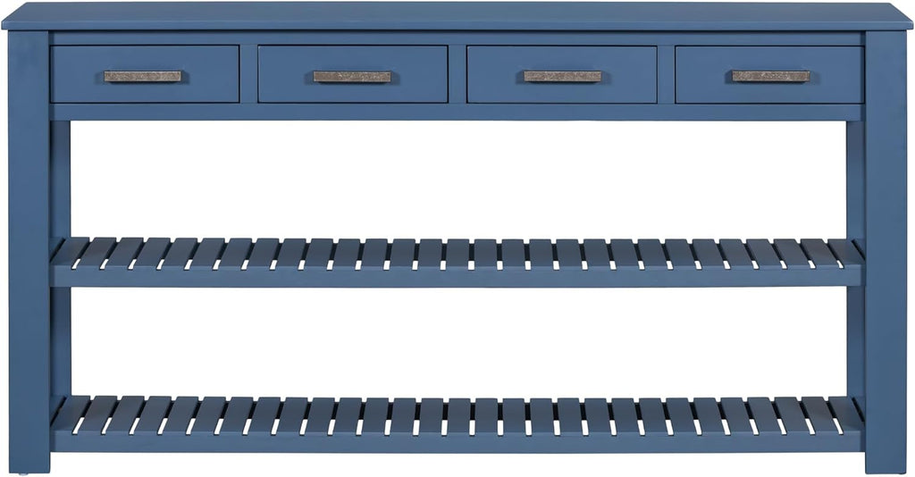 Navy Blue Acacia Wood Console Table with 4 Drawers and 2 Shelves E9300