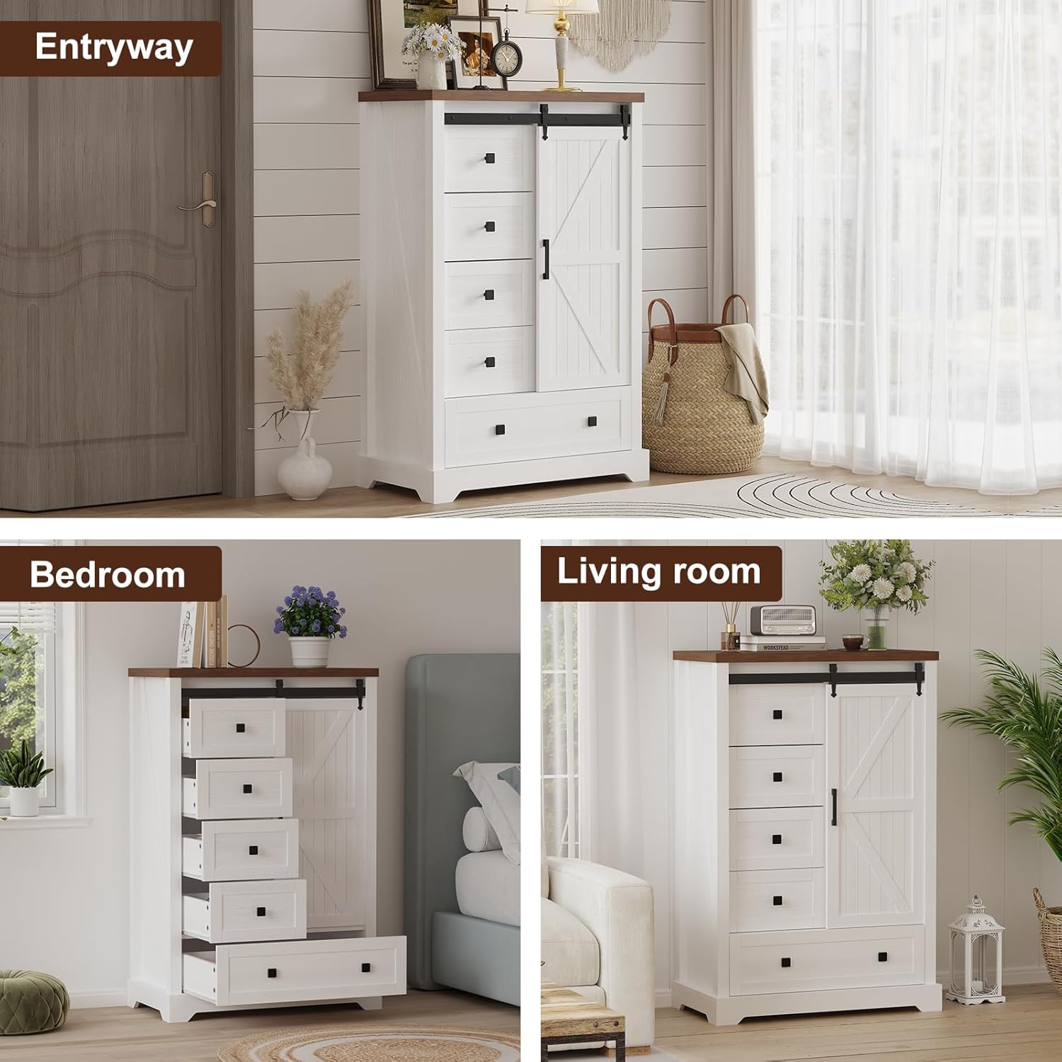 5 Drawers Dresser with Sliding Barn Door T427427