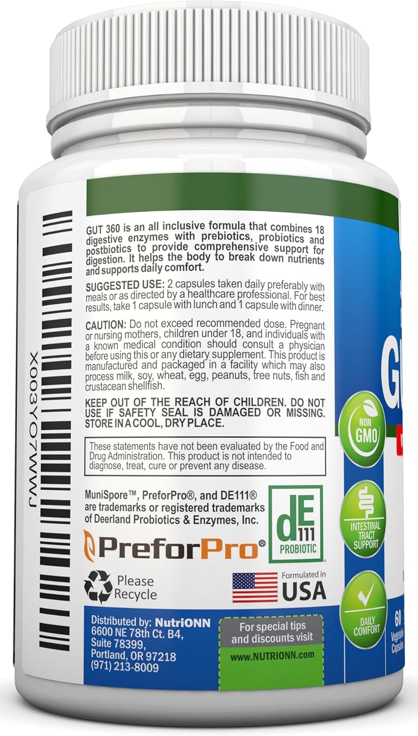 Probiotics, Prebiotics & Postbiotics with 18 Digestive Enzymes - 4-in-1 Complete Gut & Digestive Support Supplement - Non GMO - Vegan T86276