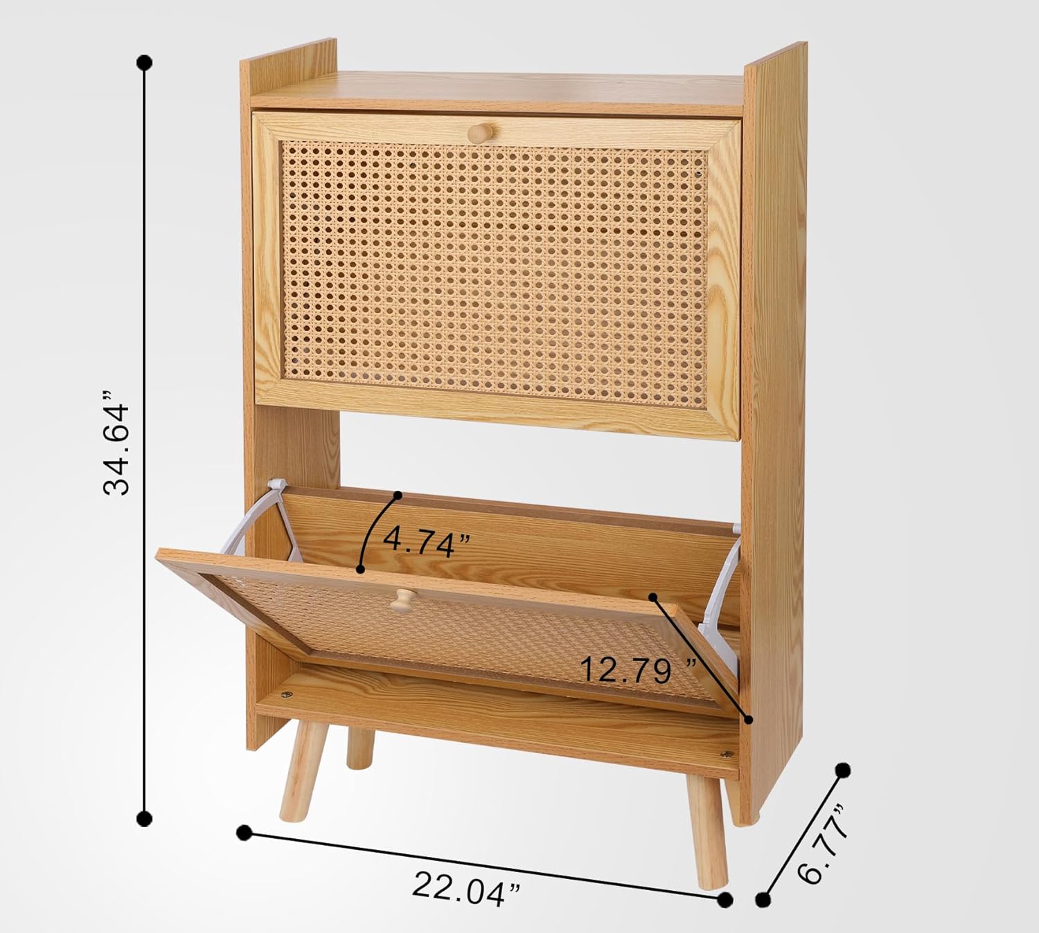 Brown Wooden Shoe Storage Cabinet with 2 Flip Drawers Rattan H1765