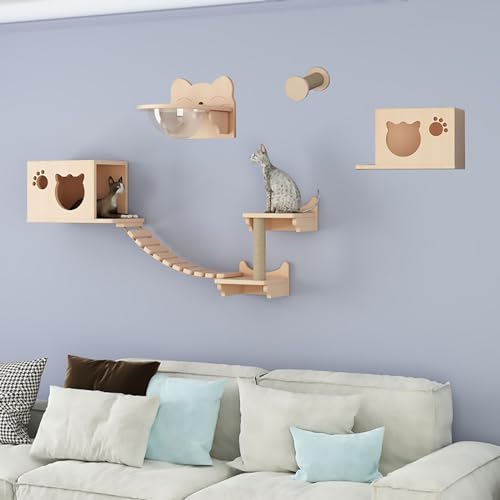 Cat Wall Shelves, Cat Wall Furniture, Cat Bridge Wall Mount Cat Perch, Hammock Cat Tree Cat Climber Set, DIY Combination W4778