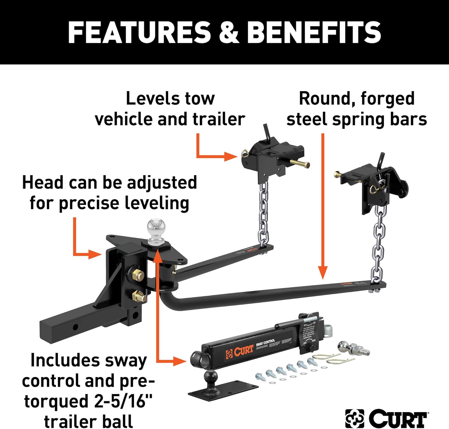 Black Round Bar Weight Distribution Hitch with 2-in Shank, 2-5/16-Inch Ball H4547