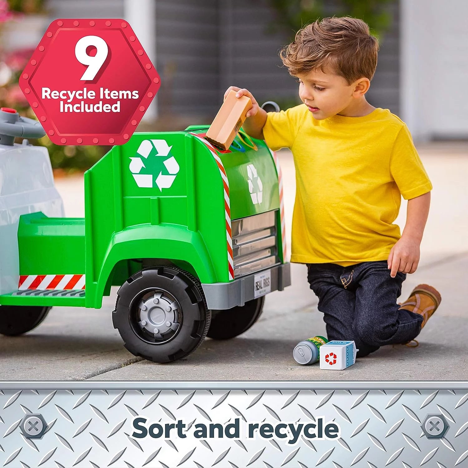 Toddler Recycling Truck Ride On Toy with 6 Volt Battery and Charger H89768