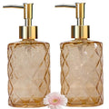 Green Glass Soap Dispenser Set with Black Pump, 13.5oz Refillable (2 Pack) D375746