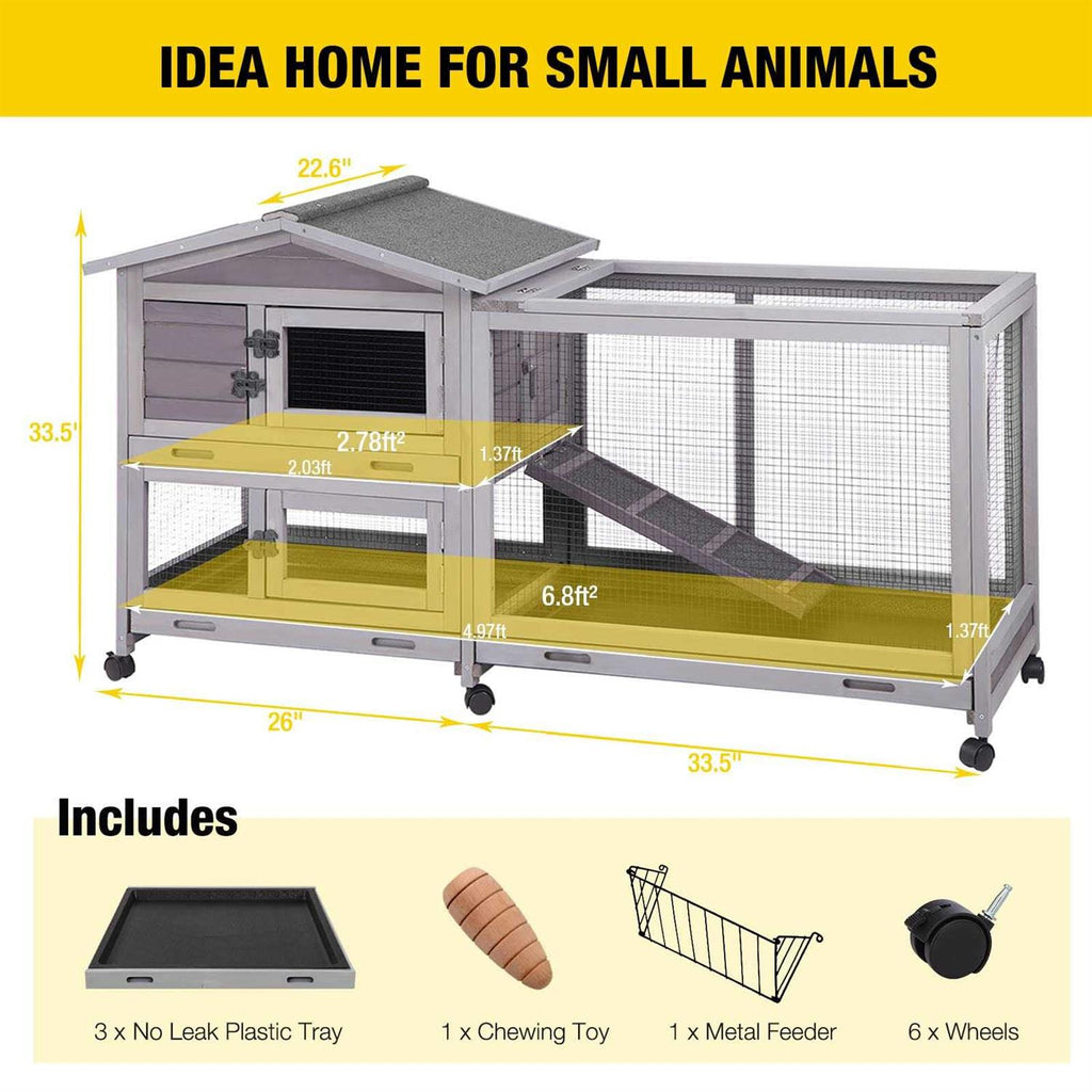 Rabbit Hutch with Casters and 3 Pull Out Tray Q72075