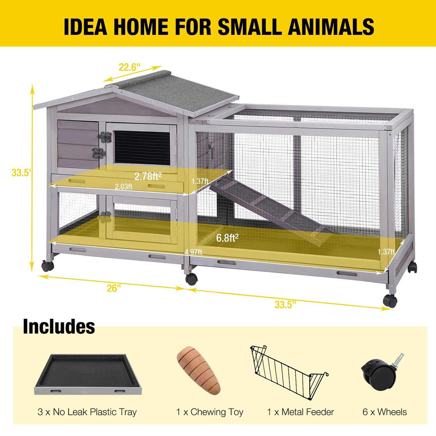 Rabbit Hutch with Casters and 3 Pull Out Tray Q72075