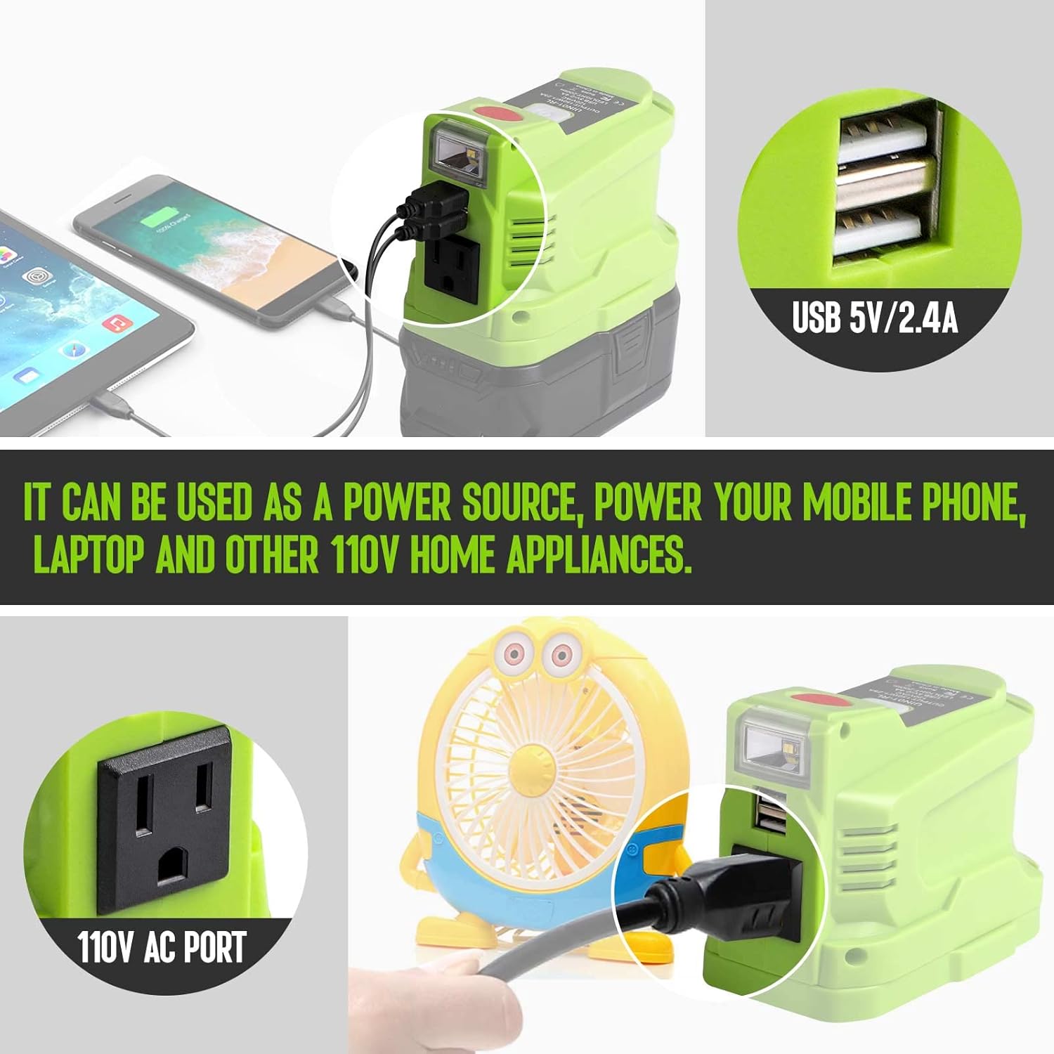150 Watt Powered Inverter Generator, 18V DC to AC 110V 120V, for 18 Volt Lithium Battery USB Charger Adapter, with LED Light S803923