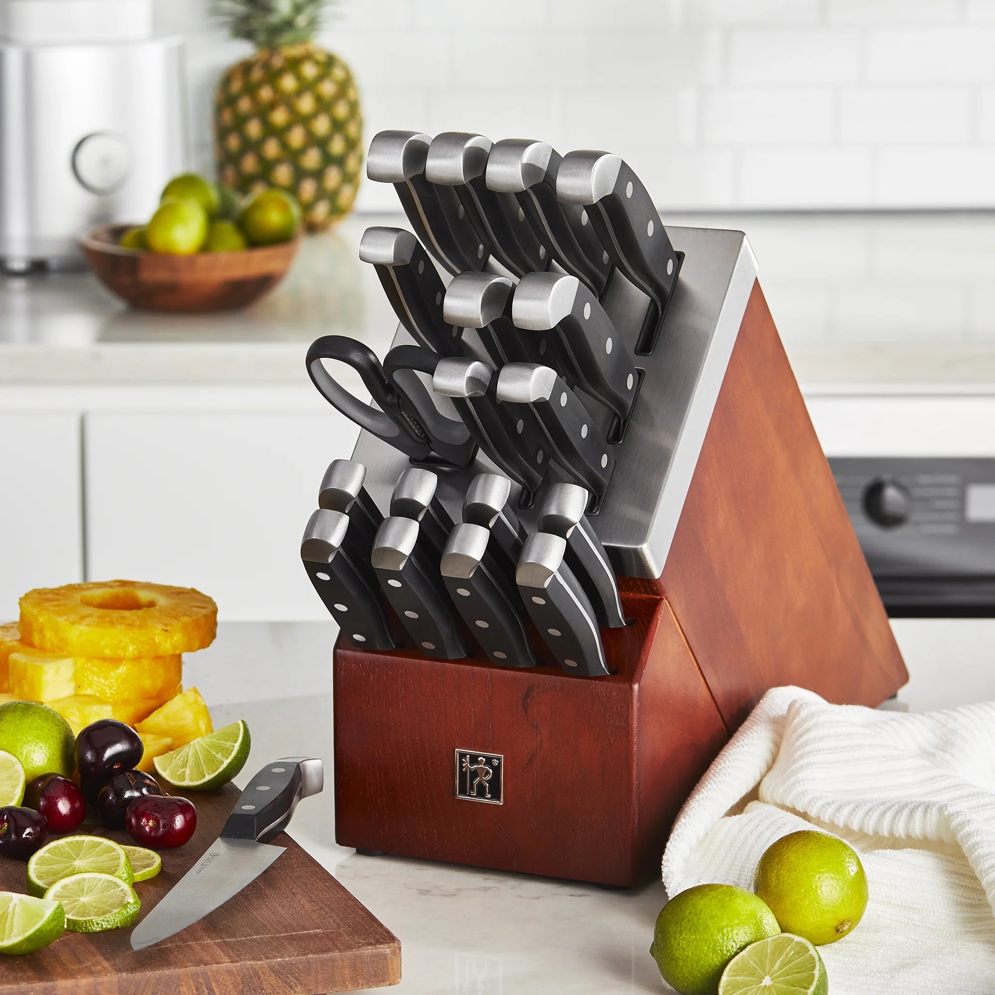20-Piece Self-Sharpening Knife Set with Block, Dark Brown, Stainless Steel U777