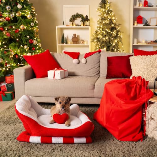 Red White 24x15x11 Inch Plush Synthetic Fur Christmas Dog Bed K9151