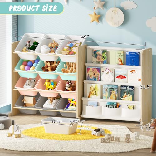 White 12 Bin Toy Storage Organizer with Bookshelf V836