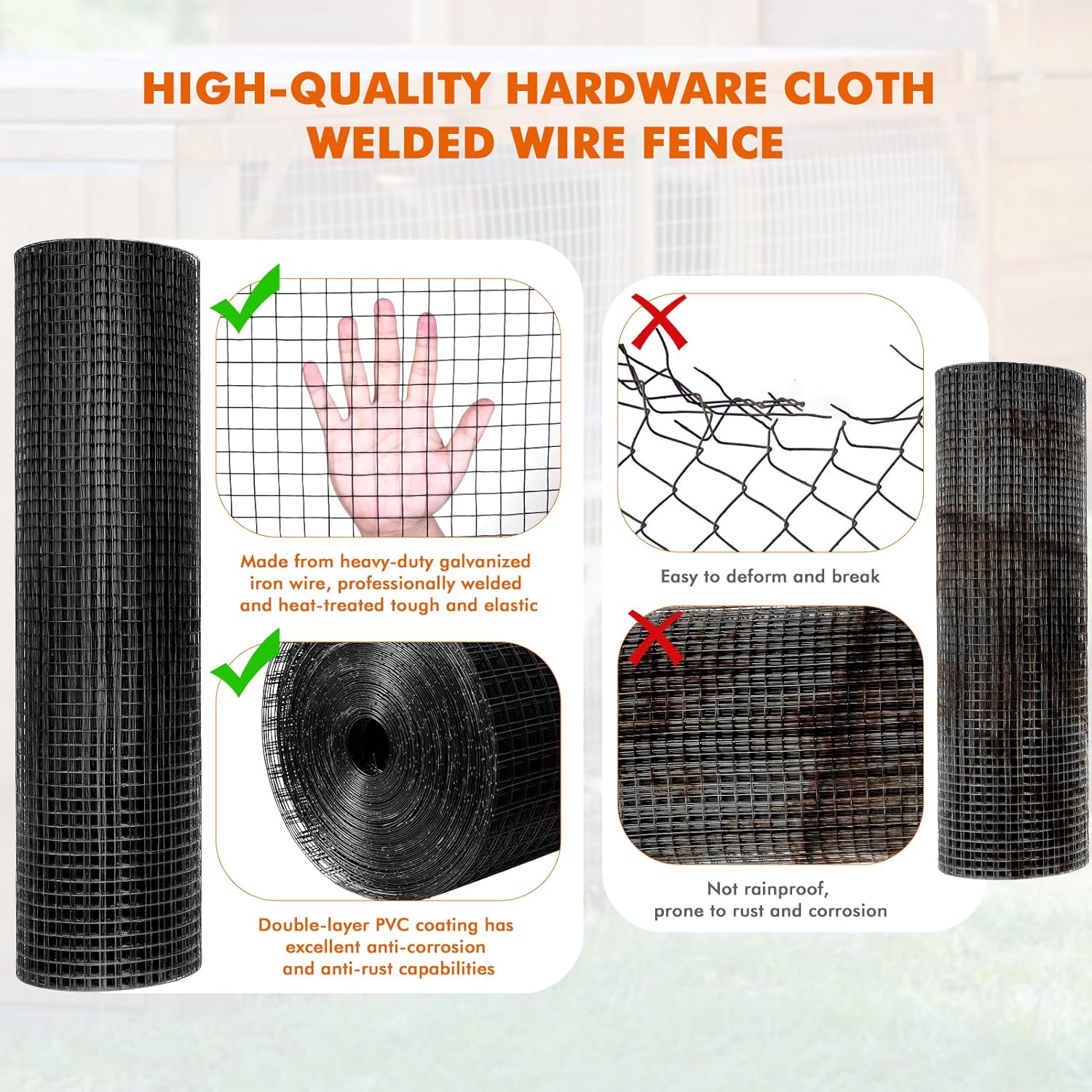 1/2 inch 36 x 100 ft 19 Gauge Black PVC Coated Galvanized Wire Mesh Roll C4786