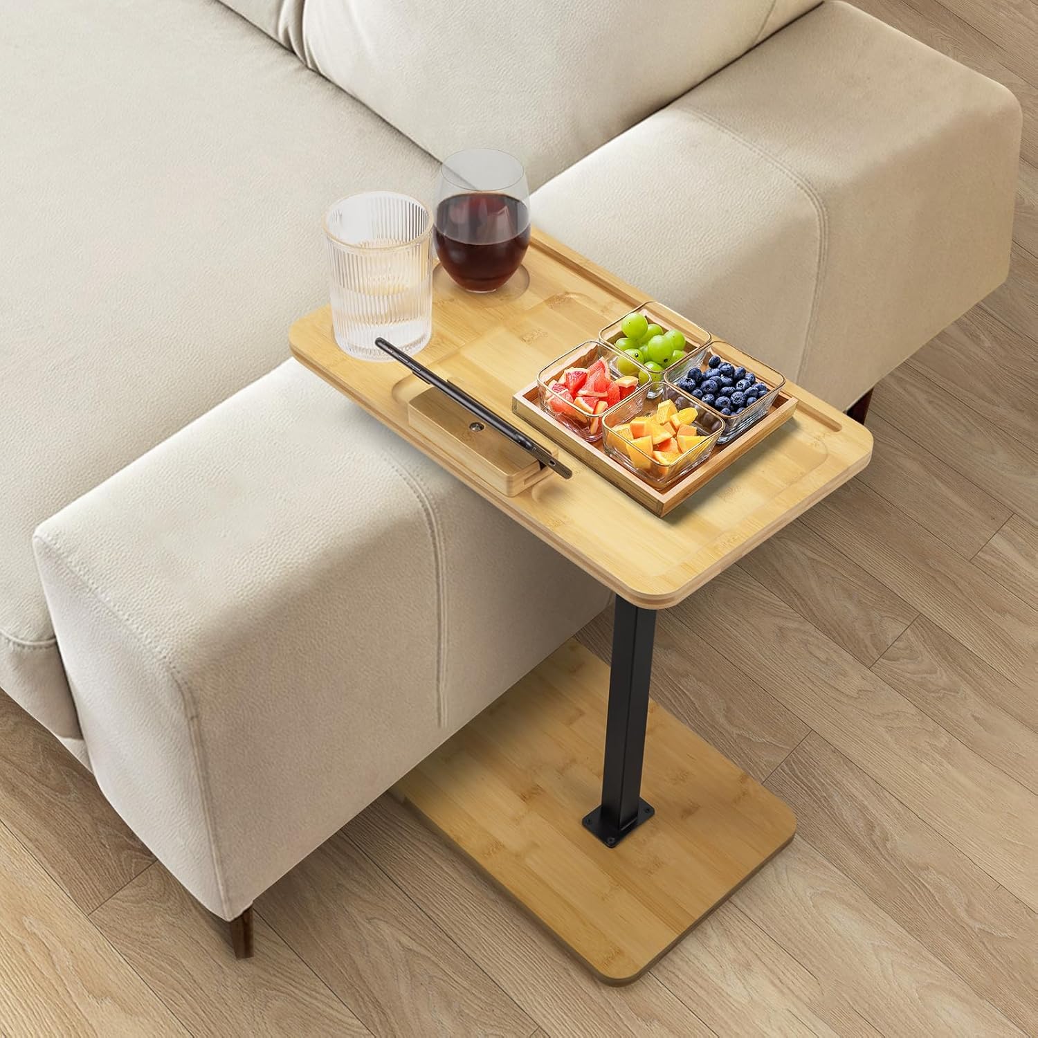 Bamboo Swivel Couch Tray Table with Phone Stand V335853