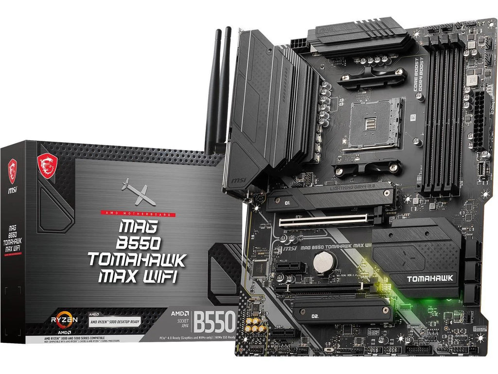 MAG B550 Tomahawk MAX WiFi Gaming Motherboard AMD AM4 DDR4 PCIe 4.0 SATA 6Gb/s M.2 USB 3.2 Gen 2 HDMI DP ATX Wi-Fi 6E AMD Ryzen 5000 Series Processors Factory Refurbished M7662