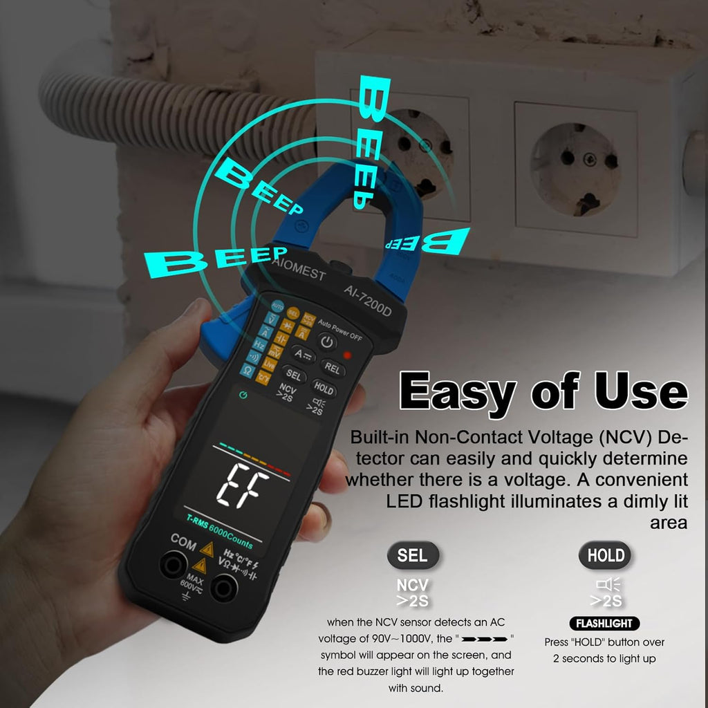 6000 Counts Auto-Range True-RMS Digital Clamp Meter Y585