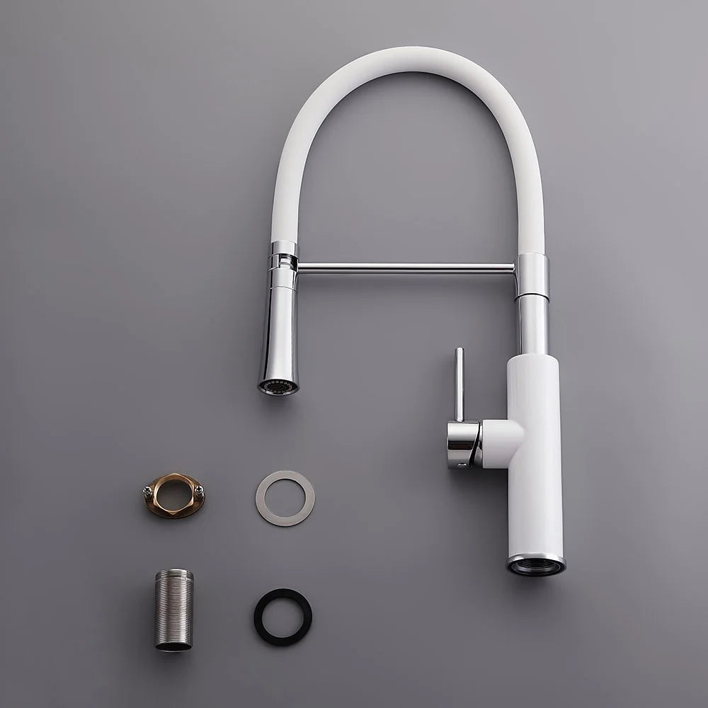 White & Chrome Single Handle Solid Brass Kitchen Faucet K876245