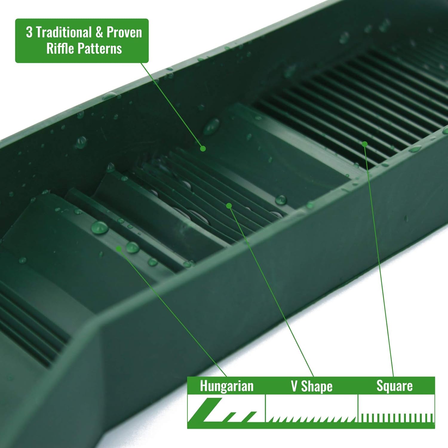 12" Pocket Mini Sluice Box with 3 Riffle TPR Rubber Groove Mat W69150