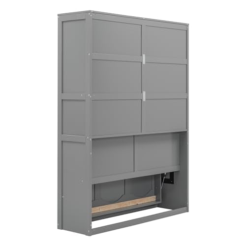 Queen Size White Wood Murphy Bed with Shelves X6139