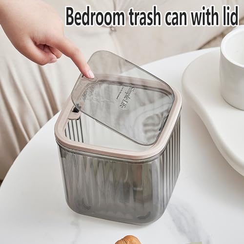 Mini Trash Can with Lid Transparent 0.35 Gallons Small Waste Basket Y913