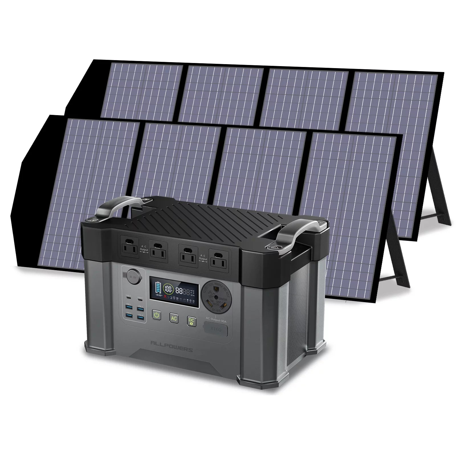 2 Pack 140W Foldable Solar Panel with 2400 Watt 1500Wh Power Station G758905