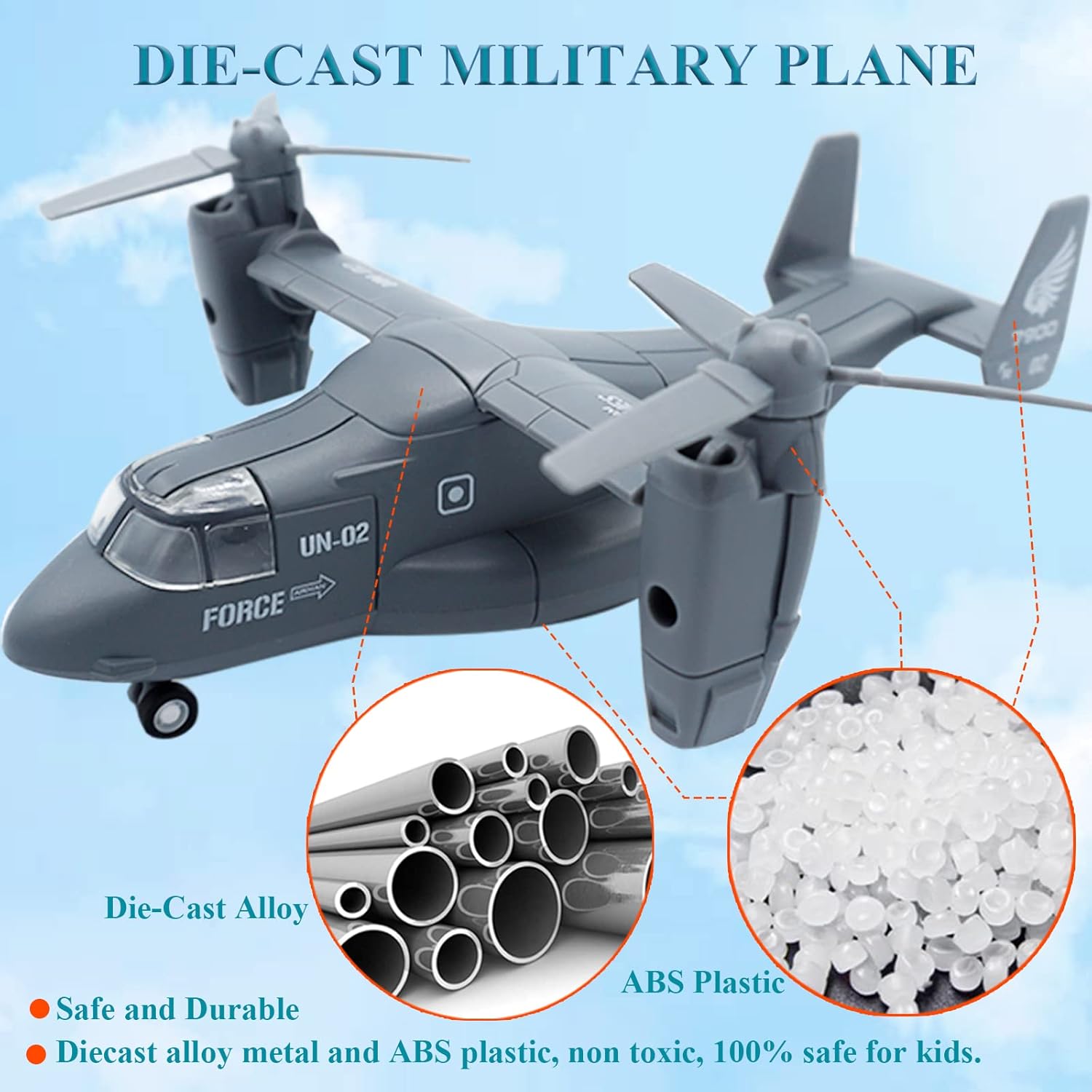 Military Transport Aircraft Die-Cast Metal Pull Back Airplanes Pack of 2 M845