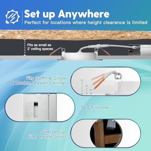 6 Pack 6 Inch Ultra-Thin LED Recessed Ceiling Light with Junction Box, Selectable 2700K/3000K/3500K/4000K/5000K, Dimmable B2703
