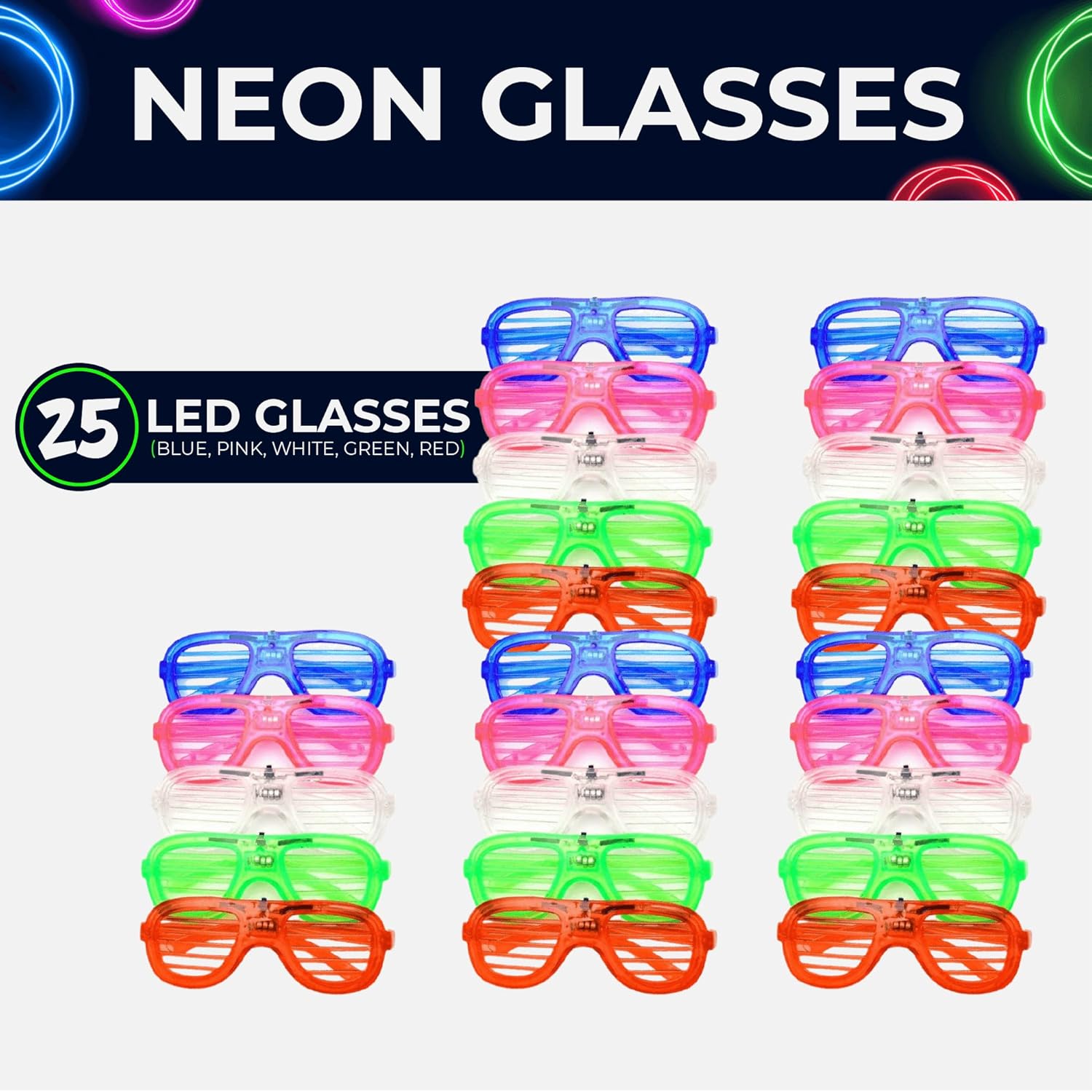 25 Pieces Glow in the Dark LED Glasses V300400
