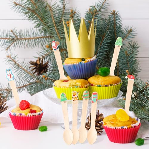 100 Set Christmas Disposable Wooden Spoons W736978