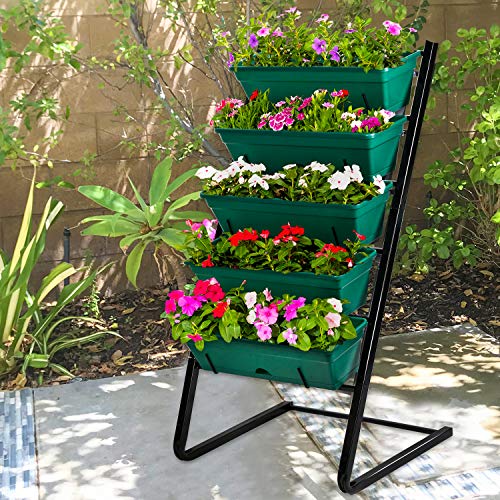 Vertical Garden Herb Raised Bed 4.5FT Freestanding Elevated Planters with 5 Container Boxes (Black) T482