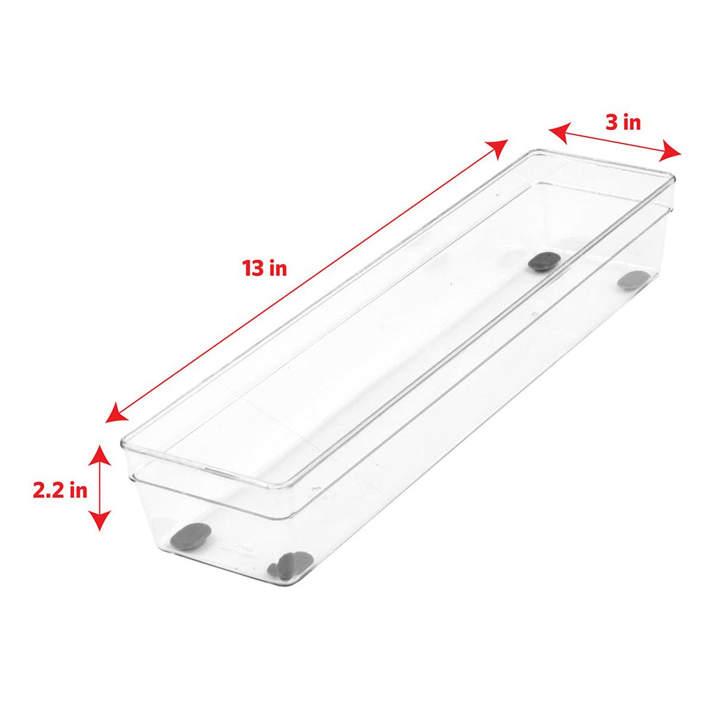 Clear Plastic Drawer Organizer Tray, 13 x 3 Inches, Non Slip Base R705