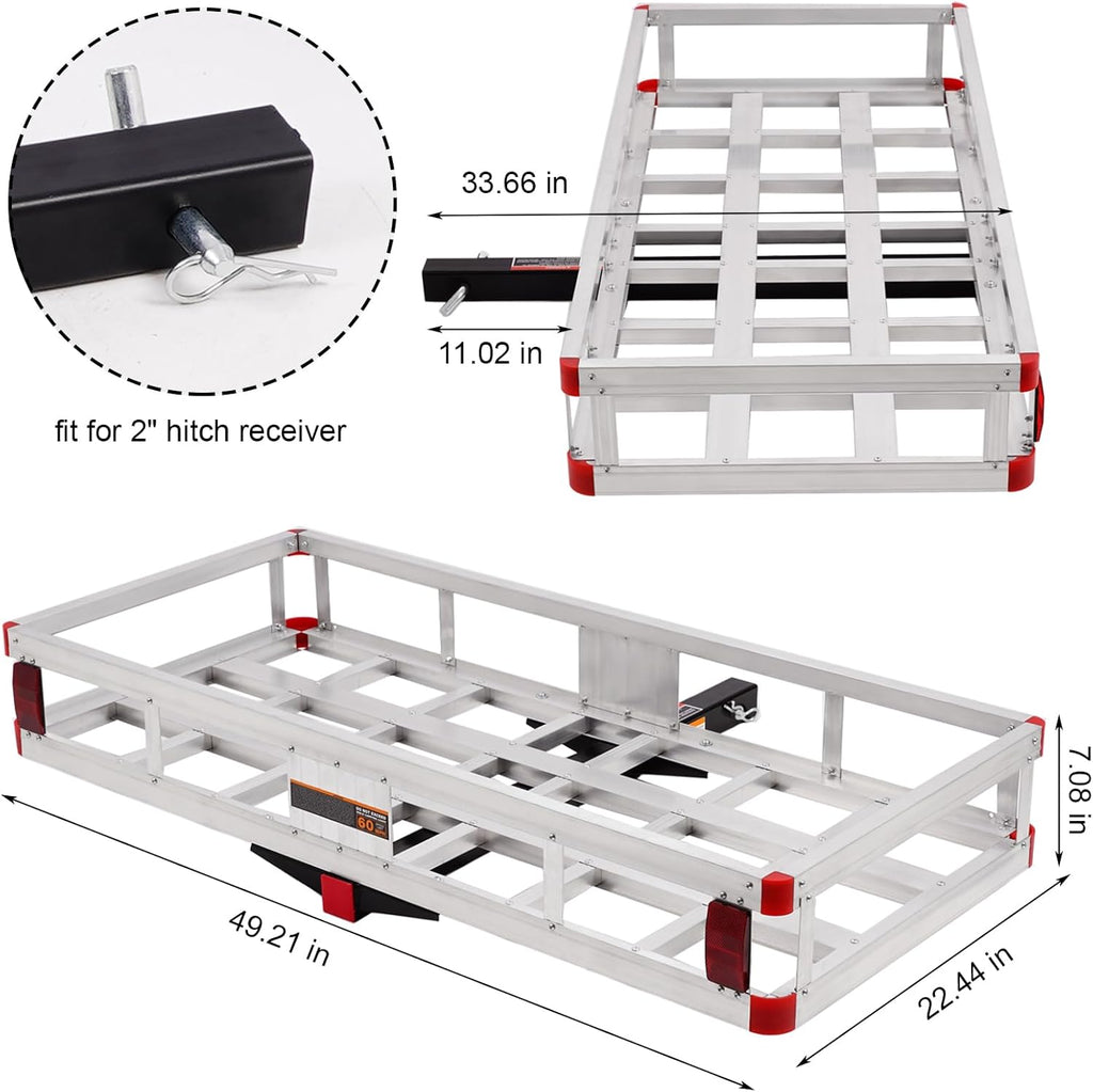 Aluminum Cargo Carrier Basket 49.4 x 22.4 x 7.1 inch for 2" Hitch Receiver 500lb Capacity Silver P380064