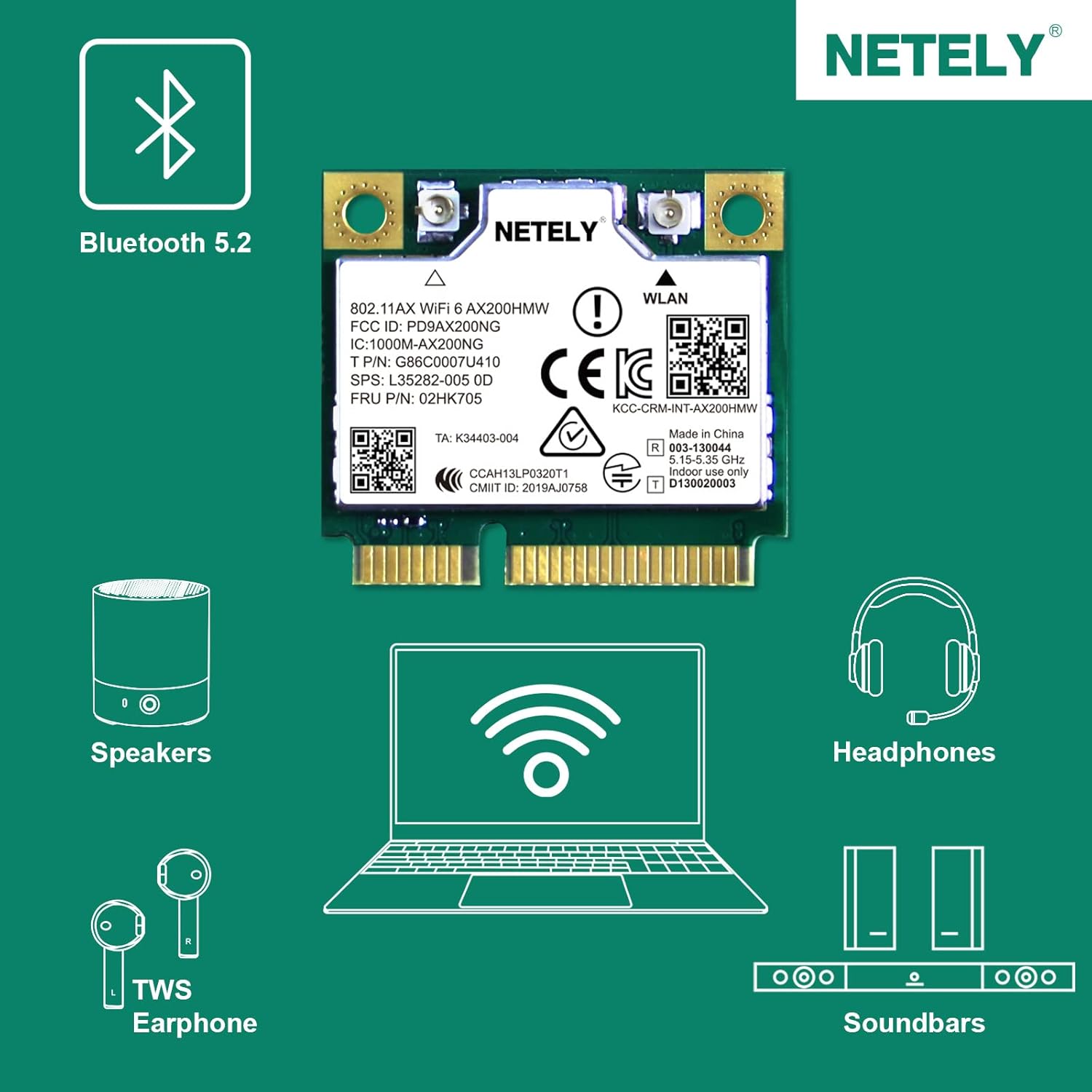 WiFi 6 AX200HMW Mini-PCIE Interface WiFi Bluetooth Adapter 3000Mbps Pack of 2 Q206563