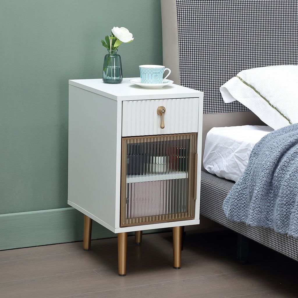 White Narrow Nightstand with Drawer J143