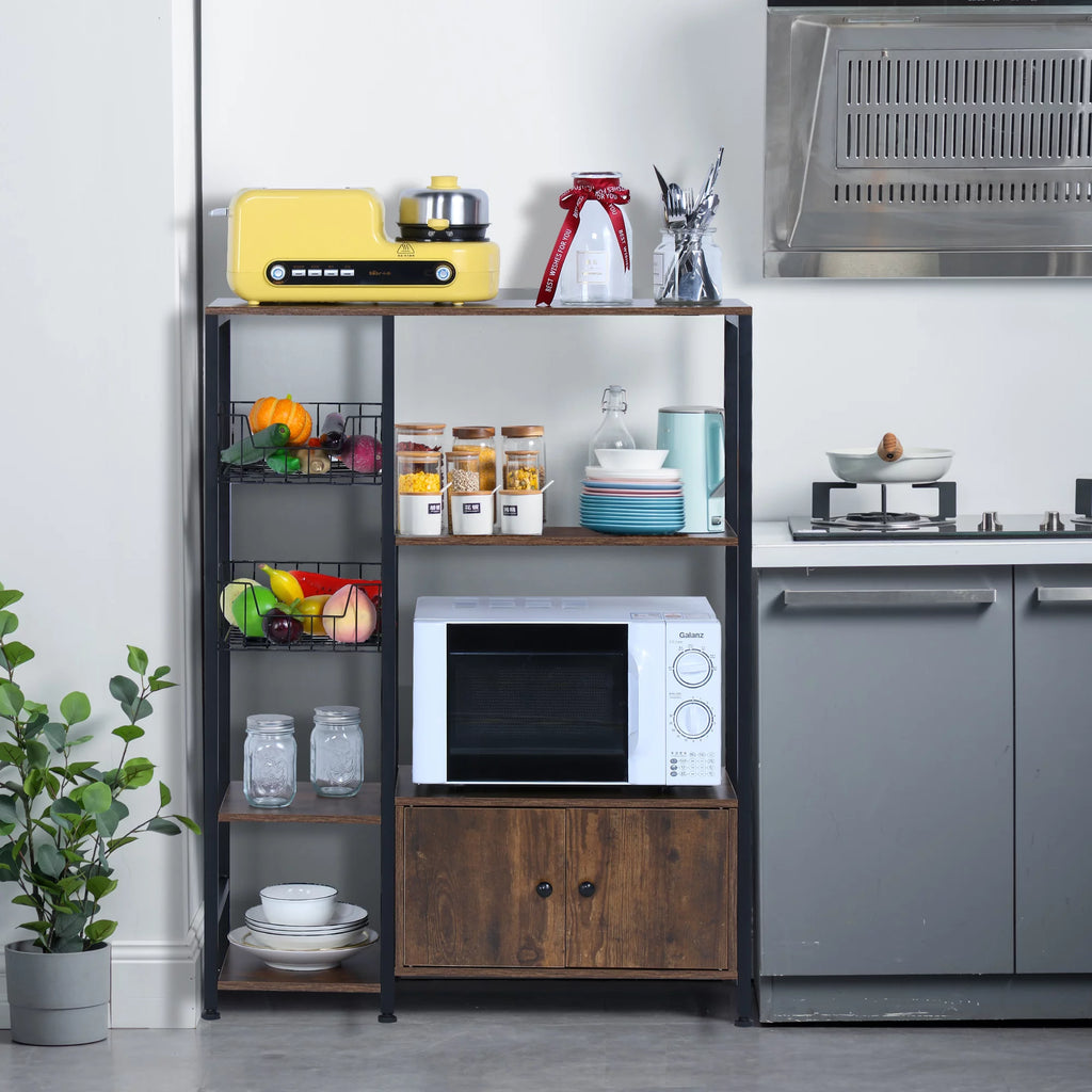 5-Tier Wood Brown Kitchen Bakers Rack with Cabinet R71854