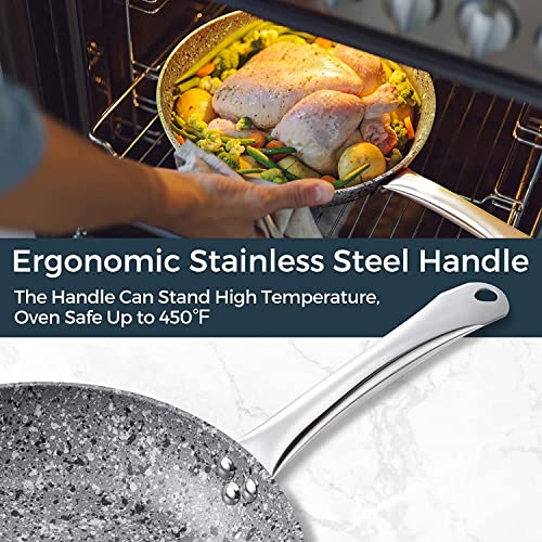 8" + 11" Gray Nonstick Granite Stone Frying Pan Set with Lids S4443