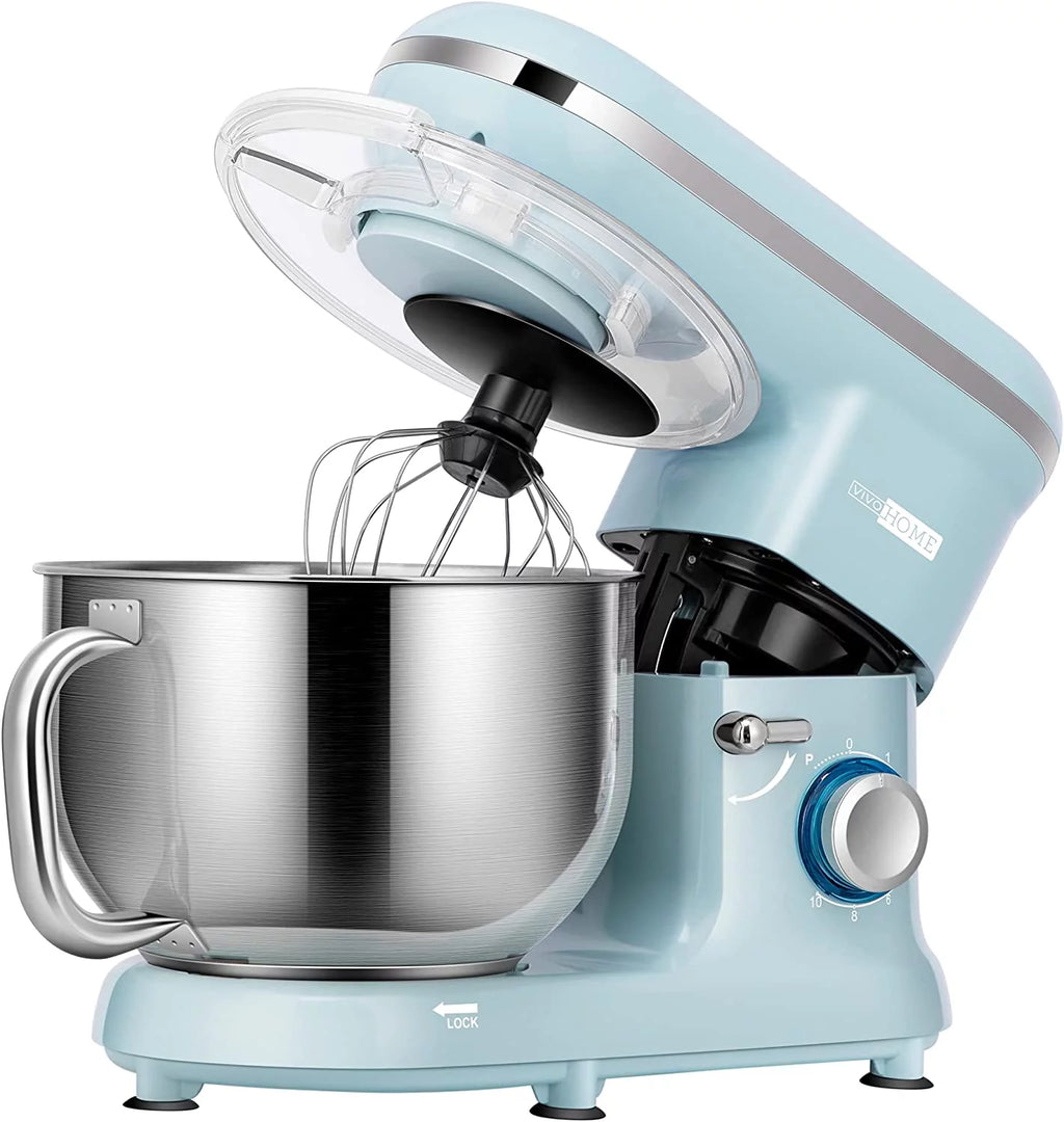 660W 10 Speed 6 Quart Tilt-Head Electric Stand Mixer with Beater, Dough Hook, Wire Whip and Egg Separator, Blue Y48329