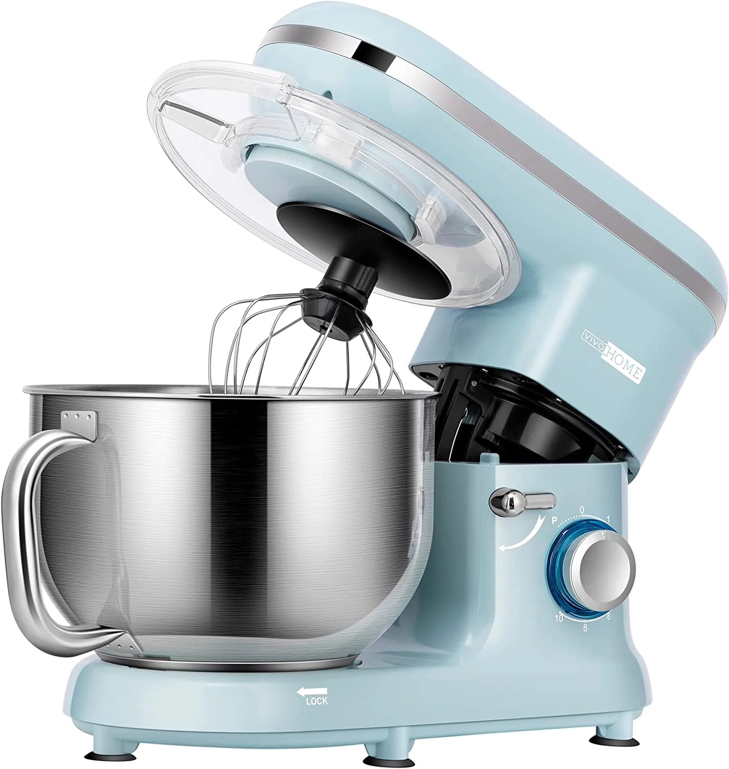 660W 10 Speed 6 Quart Tilt-Head Electric Stand Mixer with Beater, Dough Hook, Wire Whip and Egg Separator, Blue Y48329