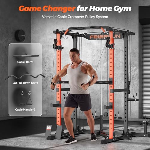 2000LBS Capacity Power Rack with Adjustable Cable Crossover System S2062