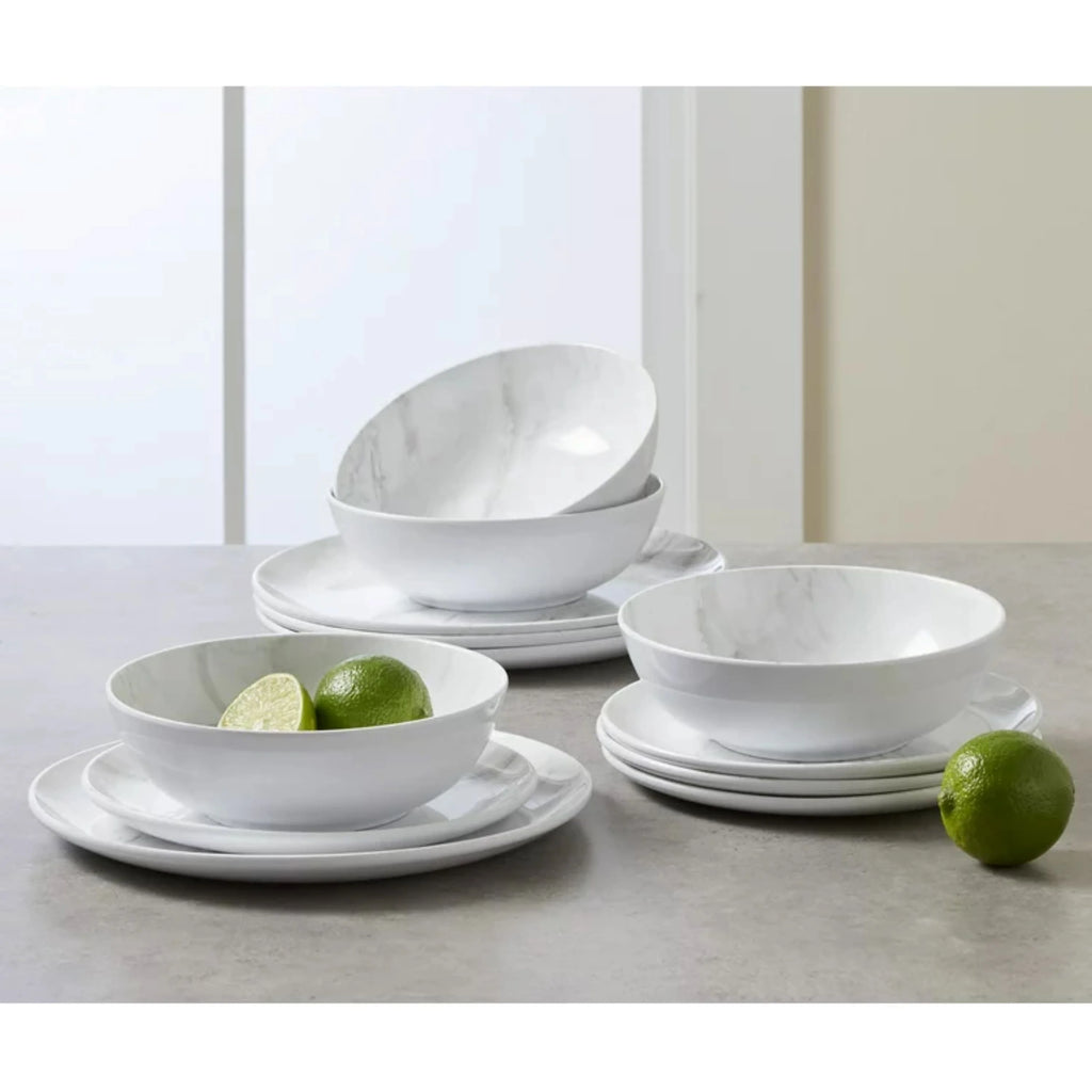 12-Piece Melamine Grey and White Marble Dinnerware Set P807