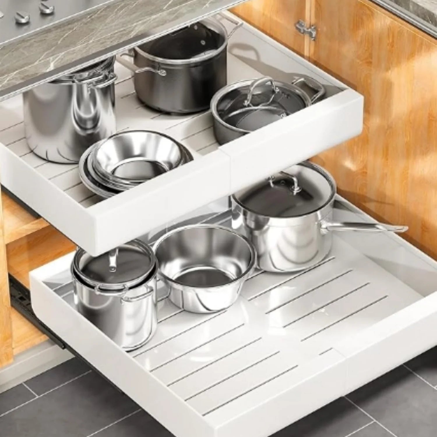 Expandable Heavy Duty Slide out Drawers Cabinet Organizer (White) E666108