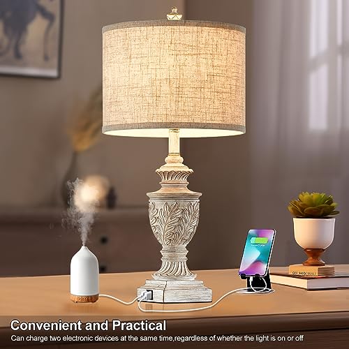 Set of 2 26" Rustic Resin Table Lamps with USB A/C Ports H22171