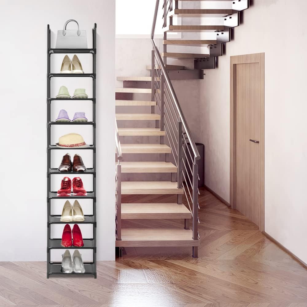10 Tiers Narrow Tall Shoe Rack Black Y272465