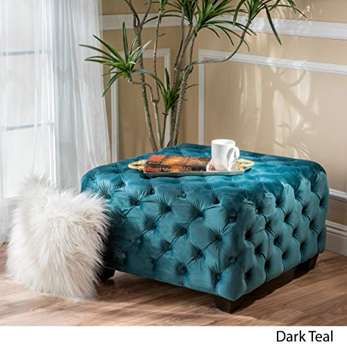 Dark Teal Velvet Ottoman F3299