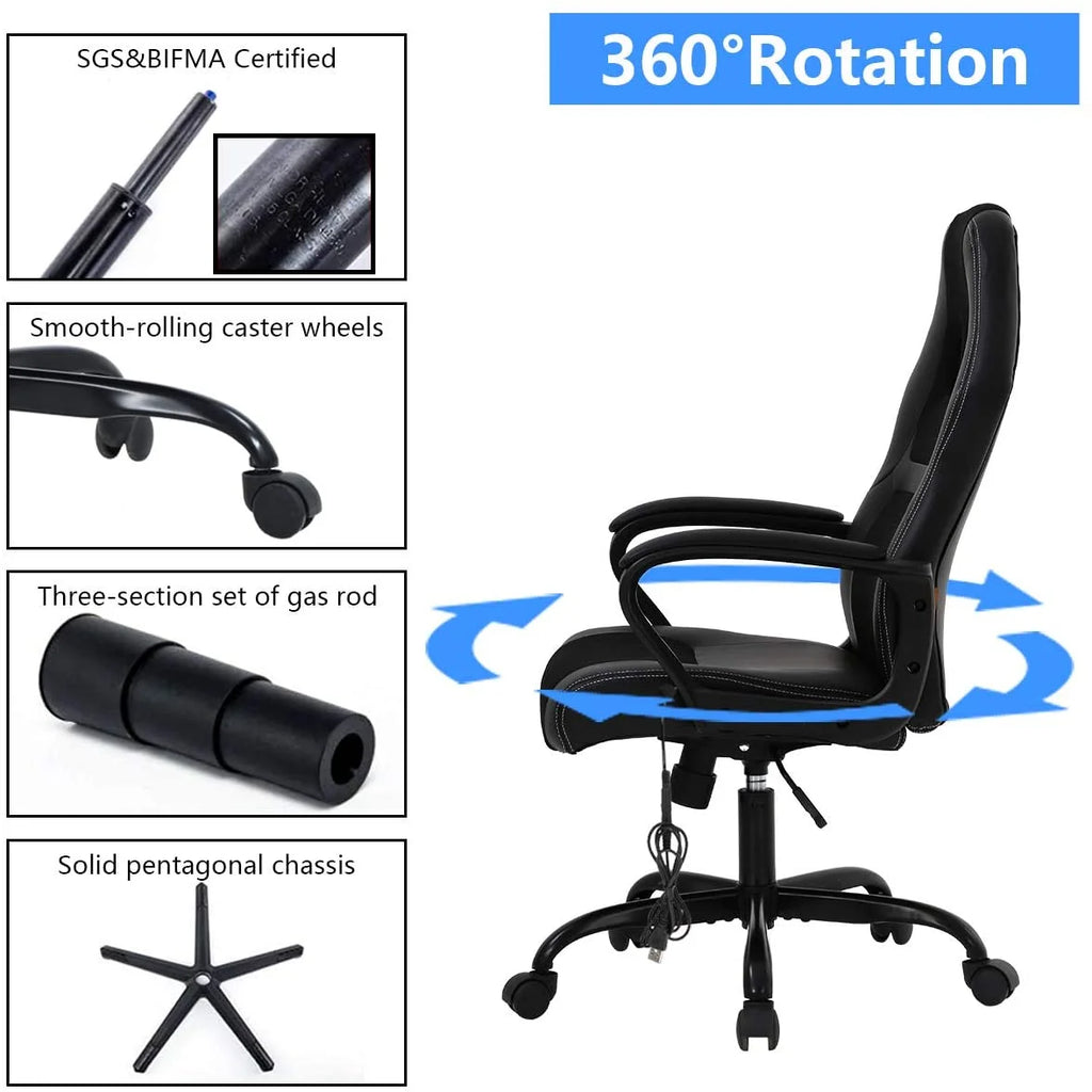 Ergonomic PU Leather High Back Gaming Chair with Lumbar Support Q980988