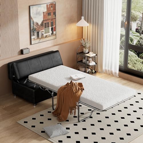 Twin Size Leather Folding Ottoman Sleeper Chair Bed K759379