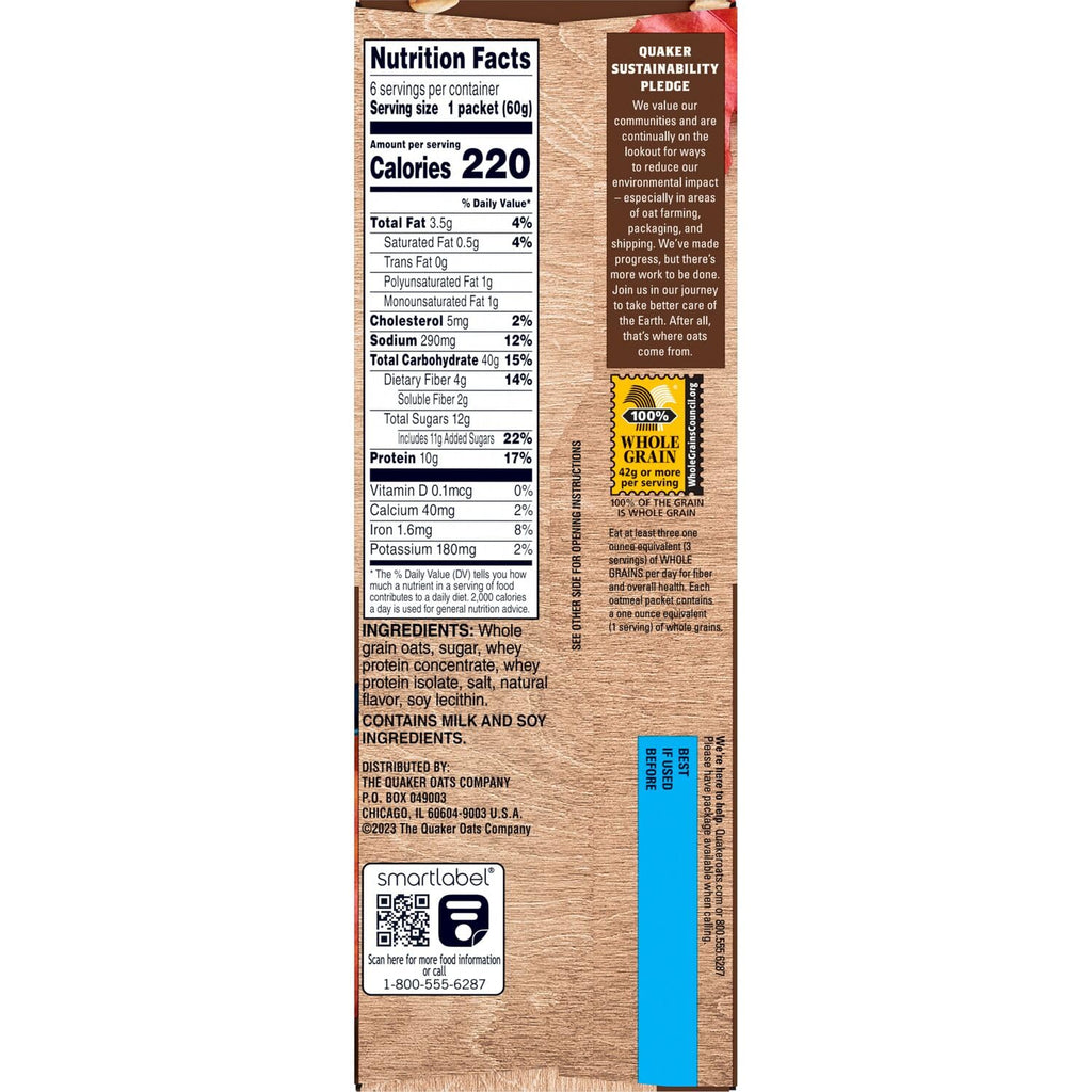 Maple & Brown Sugar Instant Oatmeal, 6 Packets, 2.11 oz Q367240
