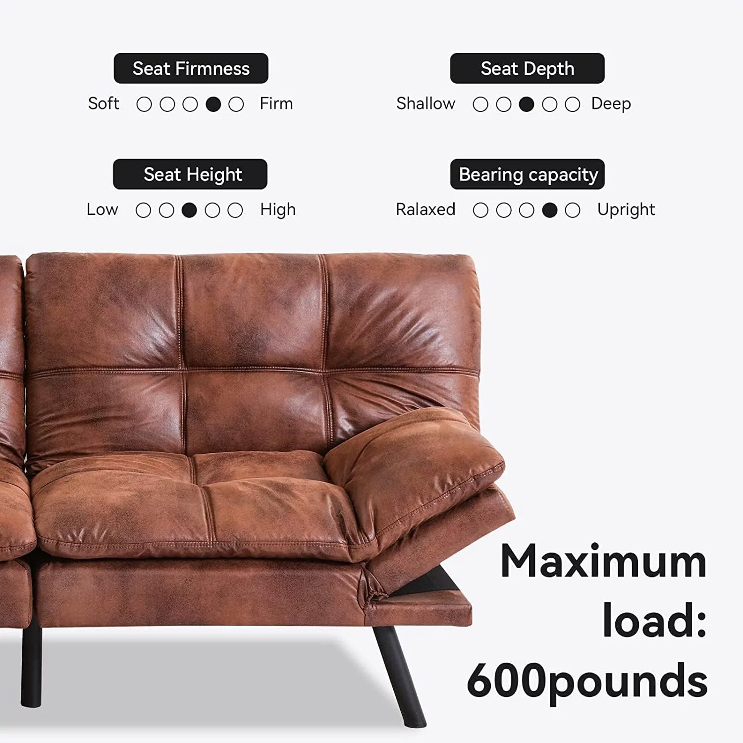 Brown PU Leather Memory Foam Folding Sofa Bed U27078