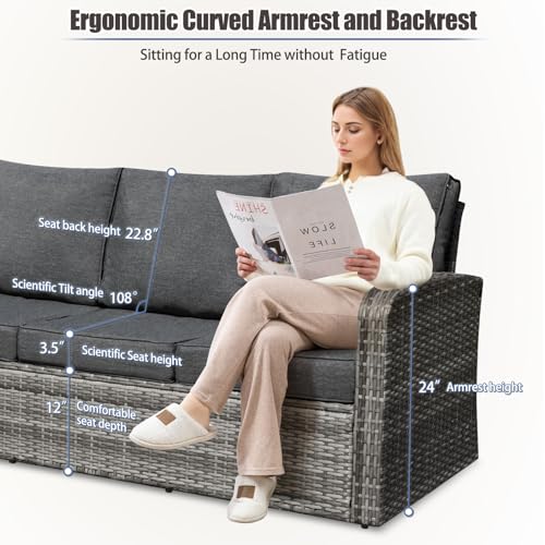 6 Pieces Patio Furniture Sets with Cushions and Coffee Table, Brown Wicker Outdoor Sectional Sofa D291