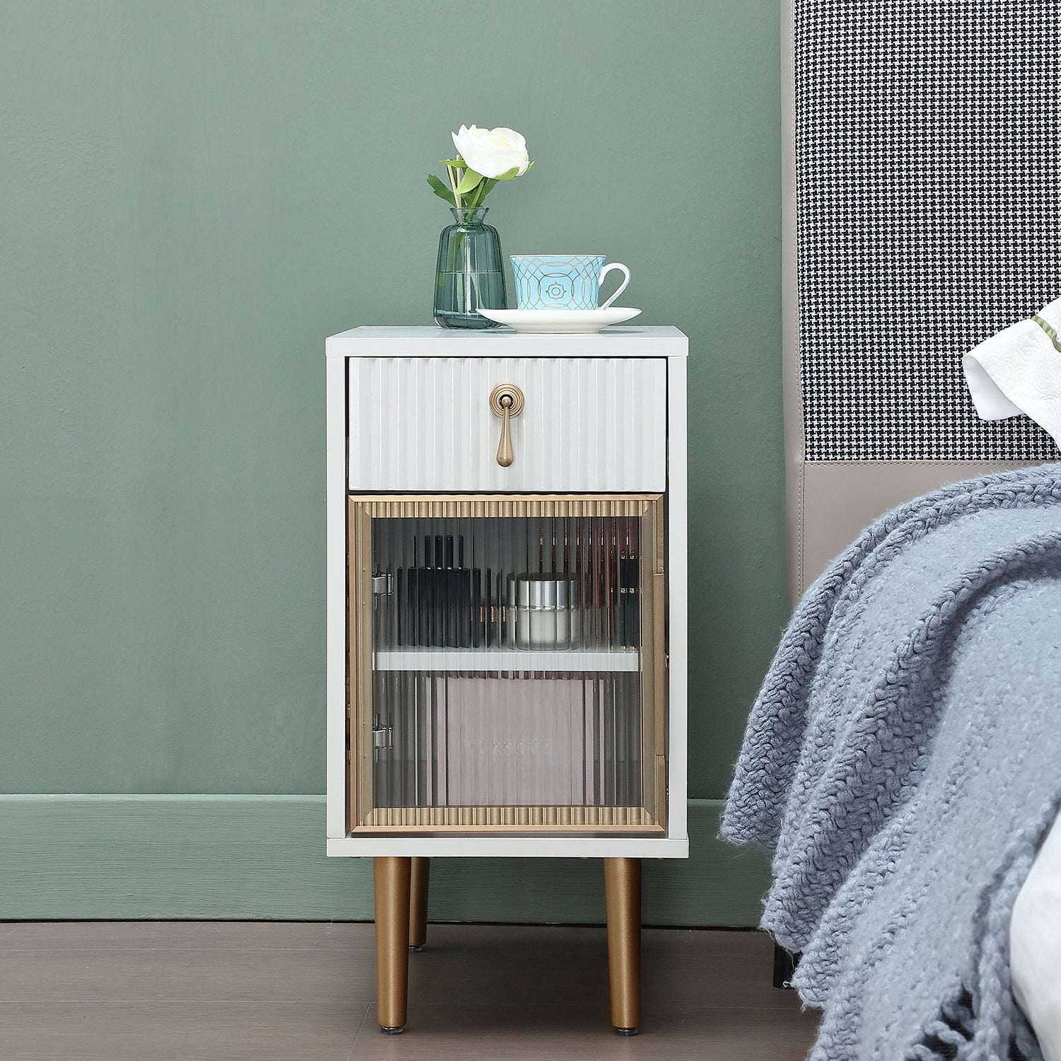 White Narrow Nightstand with Drawer J143